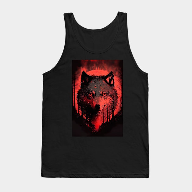 Cool Wolf portrait with red glow Tank Top by KoolArtDistrict